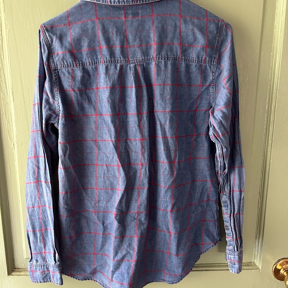 Faherty Blue Plaid Button Down Flannel Lightweigh… - image 5